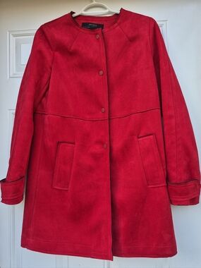 Zara Women's Red Faux Suede Coat Jacket Blazer